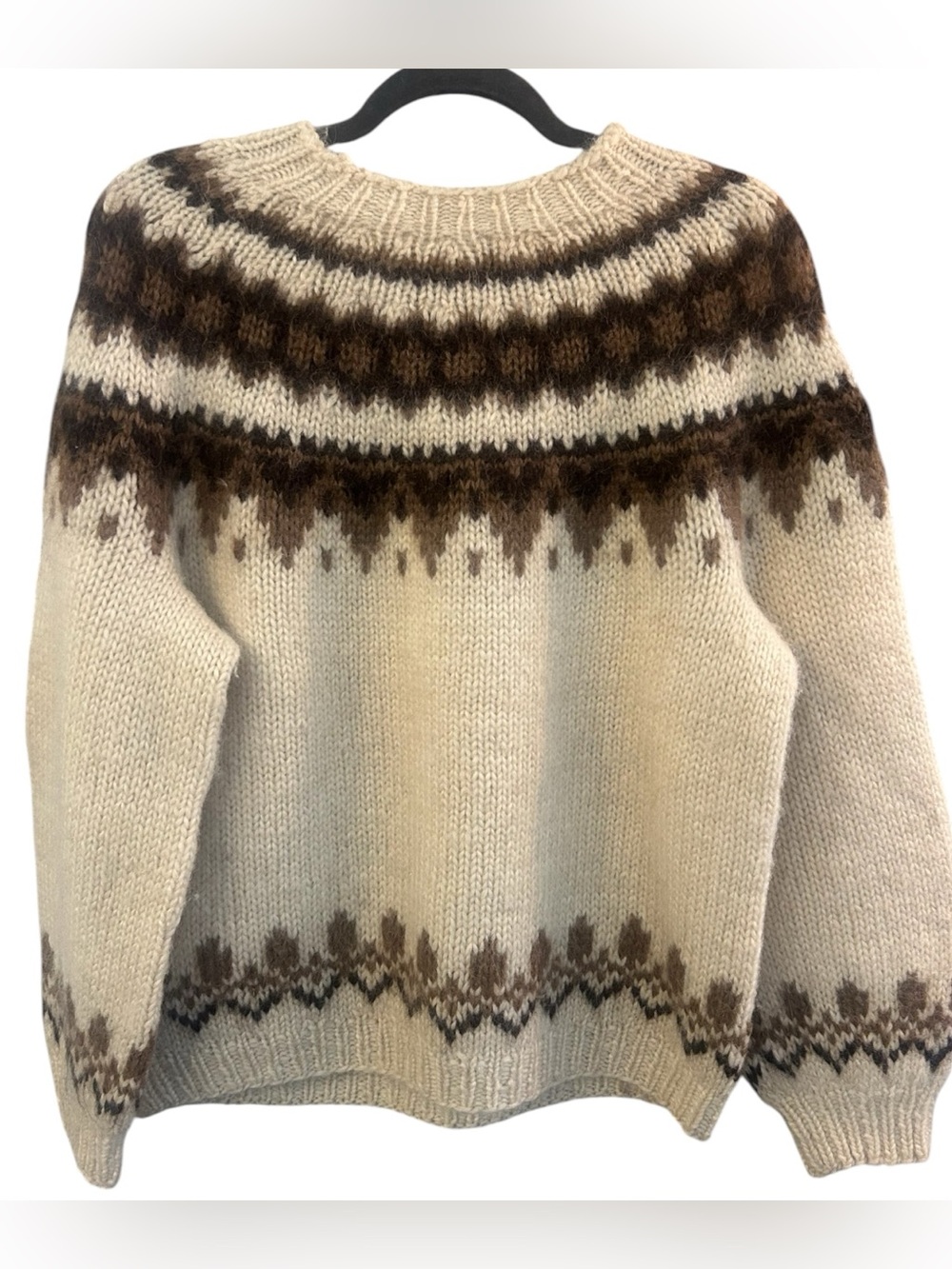 Vintage Icelandic Yoke Lopapeysa Sweater with Brown Fair Isle Detail - Women L